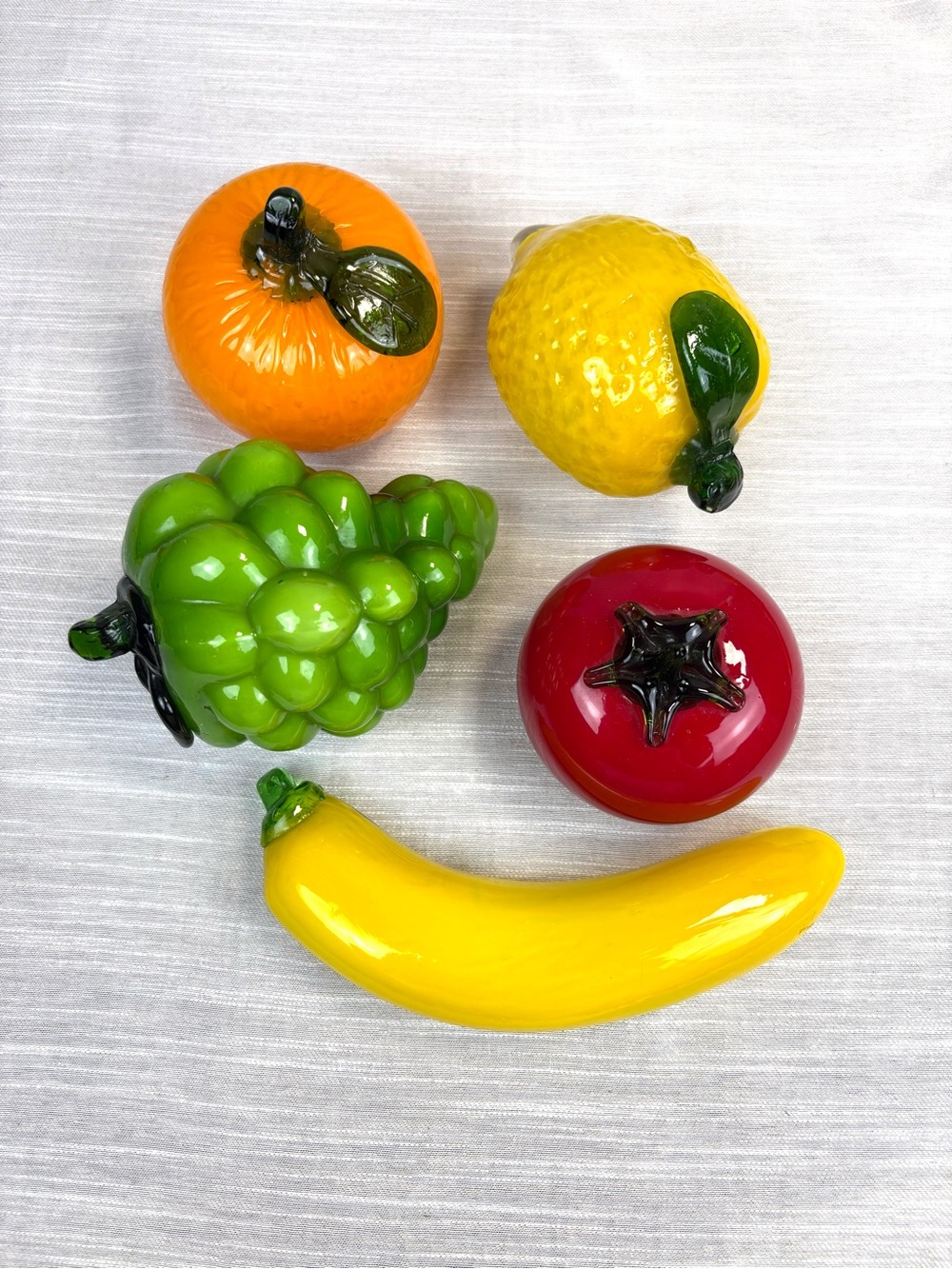 Vintage Murano Style Art Glass Fruit Lot Of 5 Lemon Orange Tomato Banana Grapes